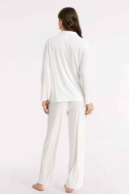 Private Label Bamboo Ribbed Collared Pajamas Set Factory