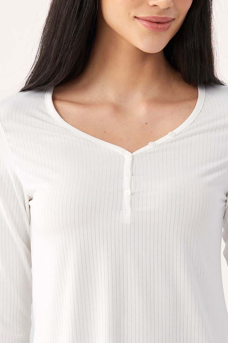 CustomIized Bamboo Ribbed V-neck Long Sleeve Sleepwear Set with Buttons