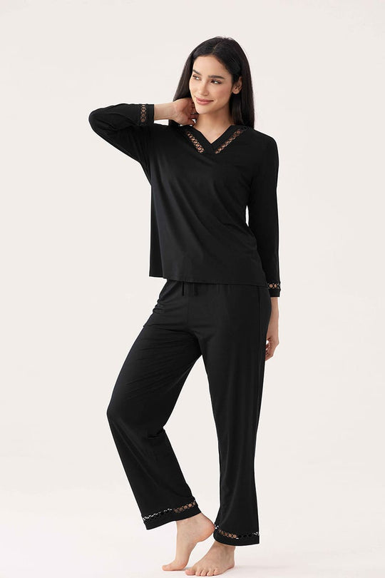 CustomIized Bamboo Soft Touch  Hollow-out Sleepwear Set Factory