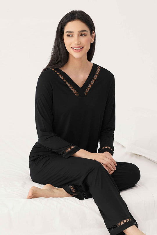 CustomIized Bamboo Soft Touch  Hollow-out Sleepwear Set Factory