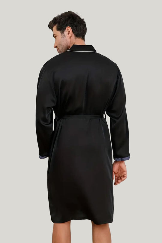 Comfortable And Breathable Men'S Piping Robe, Classic Solid Color Sleepwear With Tie Waist