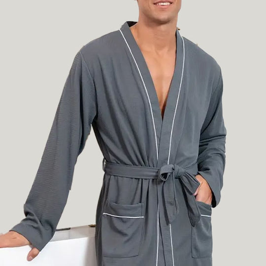 Simple Soft And Comfortable Modal Collarless Robe, Solid Lace Up Robe With Pockets