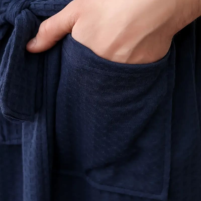 Elegant Men'S Bamboo Fiber Bathrobe, Comfortable And Breathable 3/4 Sleeve Sleepwear With Pockets