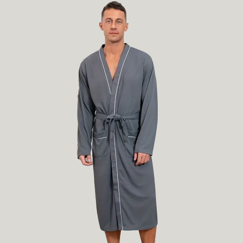 Simple Soft And Comfortable Modal Collarless Robe, Solid Lace Up Robe With Pockets