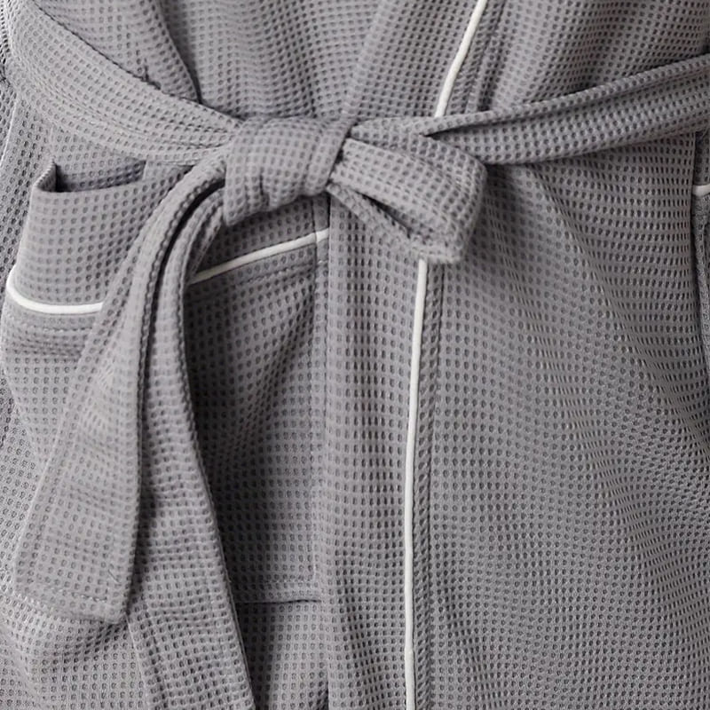 Comfortable Men'S Waffle Three-Quarter Sleeves Robe, Classic Solid Sleepwear With Tie Waist