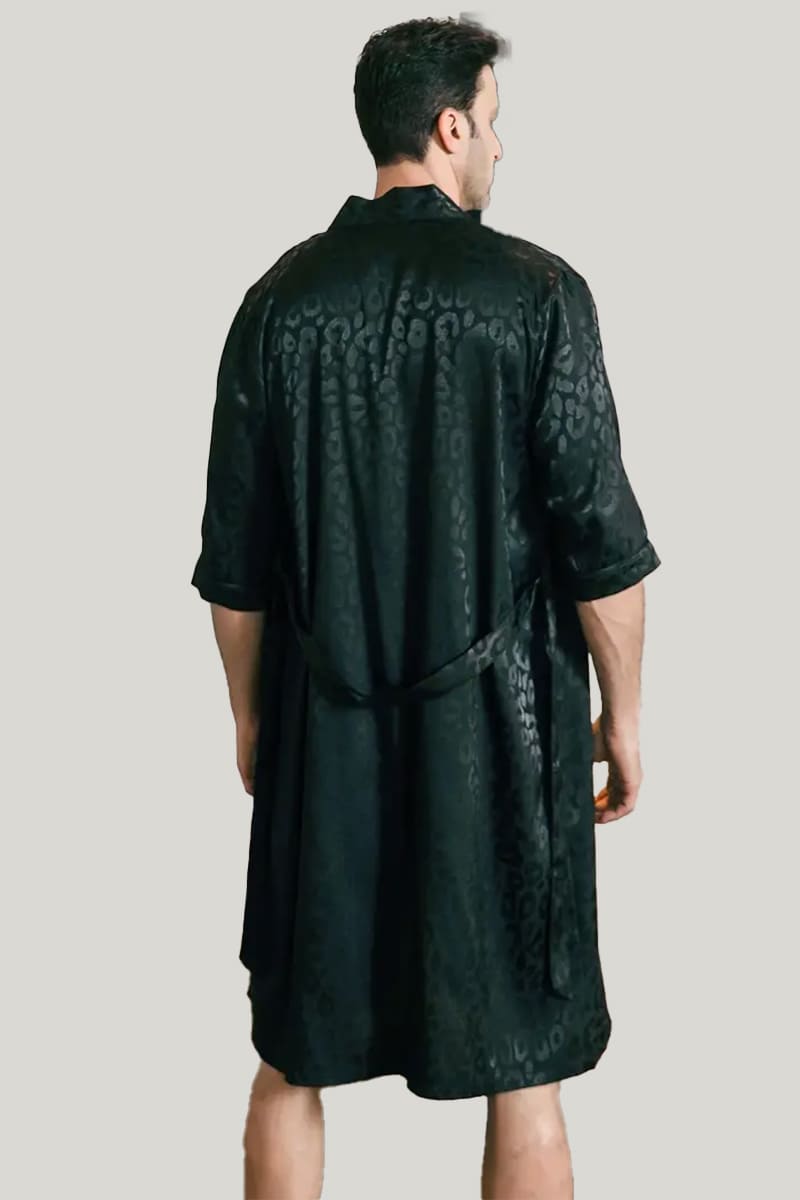 Comfortable Suitable For Men'S Three-Quarter Sleeves Robe, Classic Solid Color Sleepwear With Tie Waist