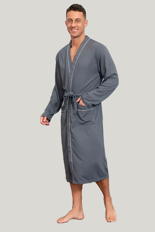 Simple Soft And Comfortable Modal Collarless Robe, Solid Lace Up Robe With Pockets