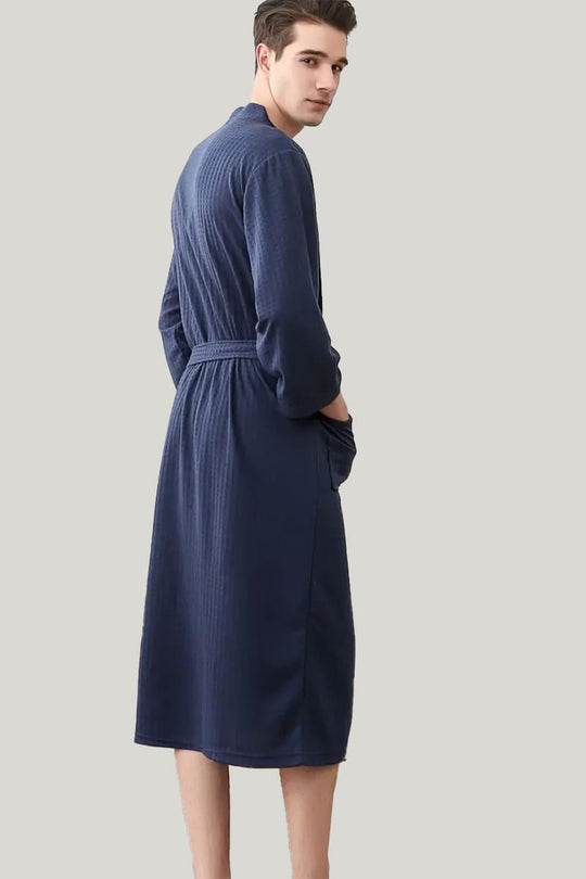 Elegant Men'S Bamboo Fiber Bathrobe, Comfortable And Breathable 3/4 Sleeve Sleepwear With Pockets