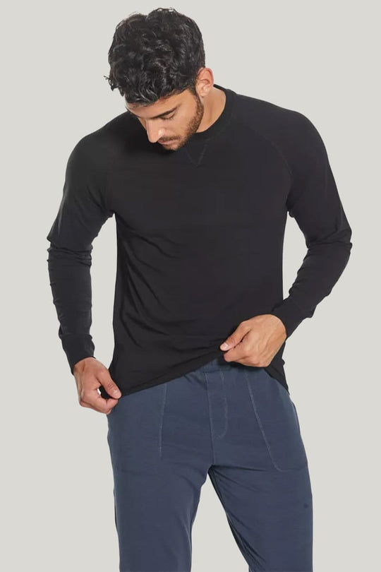 Black Round Neck Short Sleeved Bamboo Fiber Tops  With Outer Stitching
