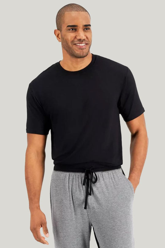 Black Round Neck Short Sleeved Bamboo Fiber Tops