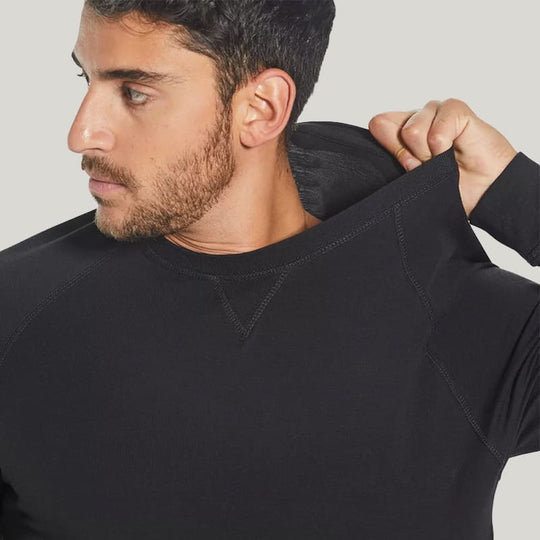 Black Round Neck Short Sleeved Bamboo Fiber Tops  With Outer Stitching