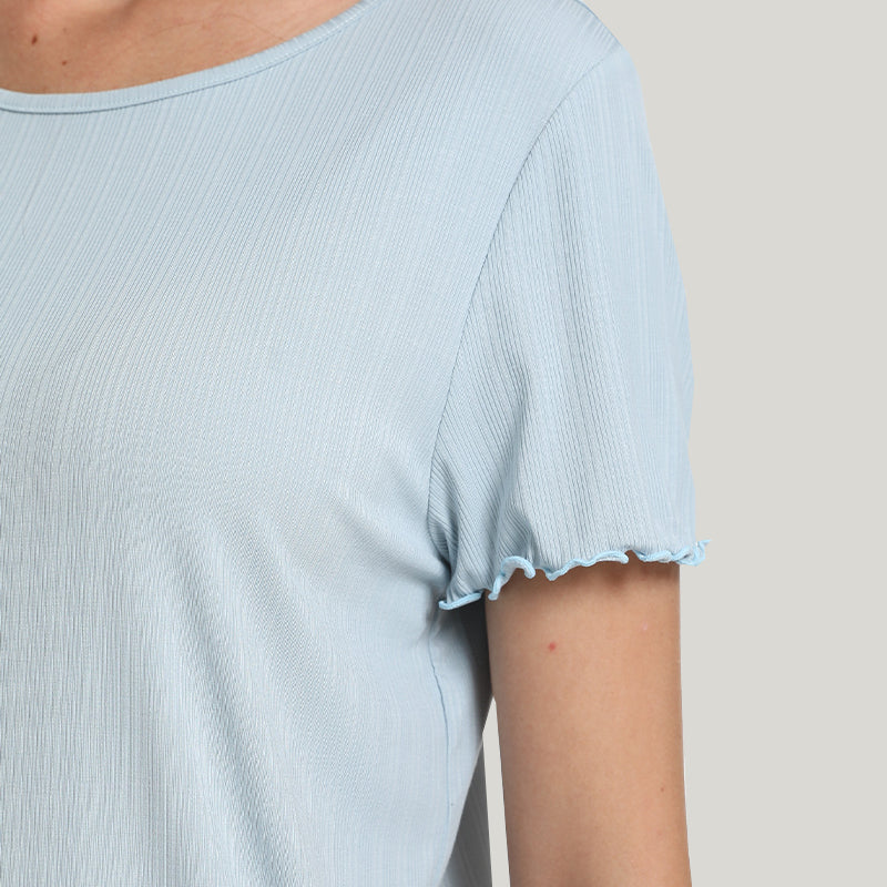 Comfortable And Breathable Women’s Knit Short-sleeve Long Pants Pajamas Set-2315980025