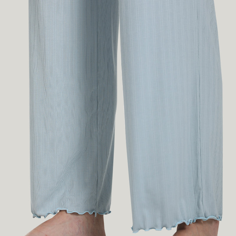 Comfortable And Breathable Women’s Knit Short-sleeve Long Pants Pajamas Set-2315980025