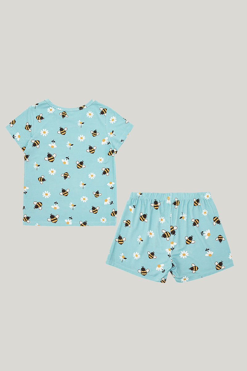 Cartoon Flower Children’s Knit Short-sleeve Shorts Head Pajamas Set-2311740073