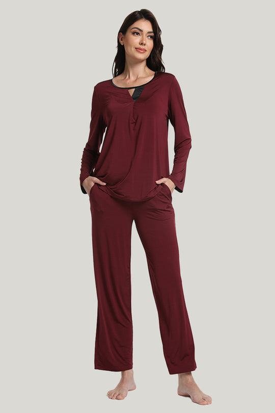Casual Home Women’s Knit Long-sleeve Long Pants Pajamas Set-2315500092