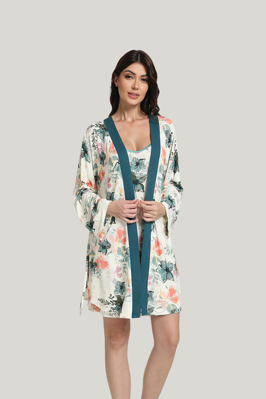 Charming Flower Women’s Knit Robe and Camisole Nightgown-2215500089