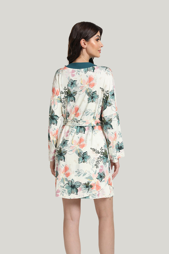 Charming Flower Women’s Knit Robe and Camisole Nightgown-2215500089