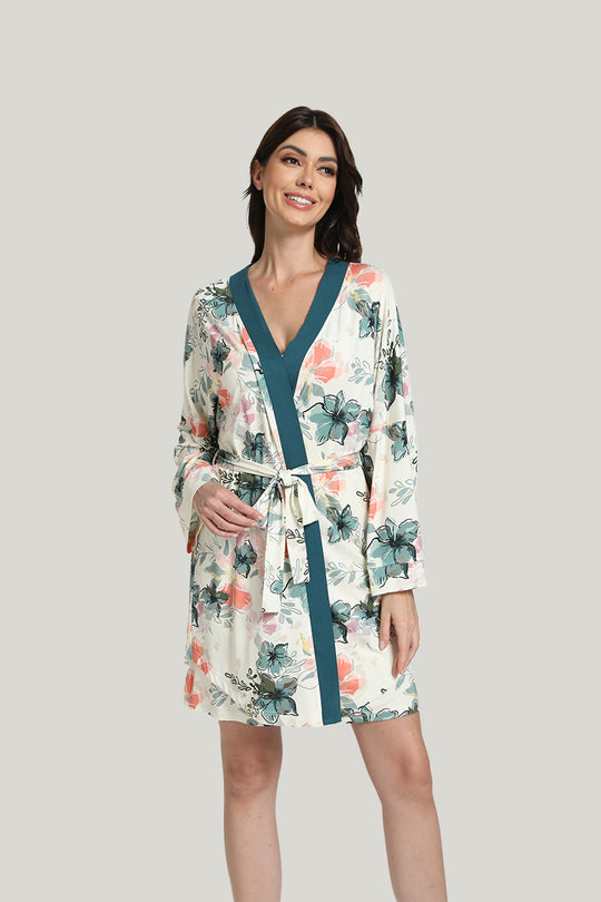 Charming Flower Women’s Knit Robe and Camisole Nightgown-2215500089