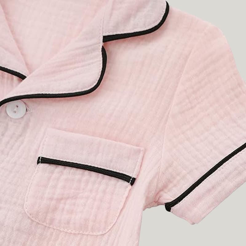 Children's Organic Cotton Piped Pajama Sets Pink Shorts Sleeves And Short Pants