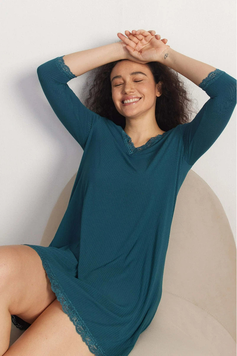 Bulk Bamboo Ribbed 3/4 Nightgown Supplier