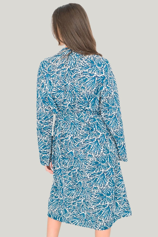 Soft And Comfortable Women'S Ladies Long Sleeve Robe And Pocket Belt Seaweed Pattern