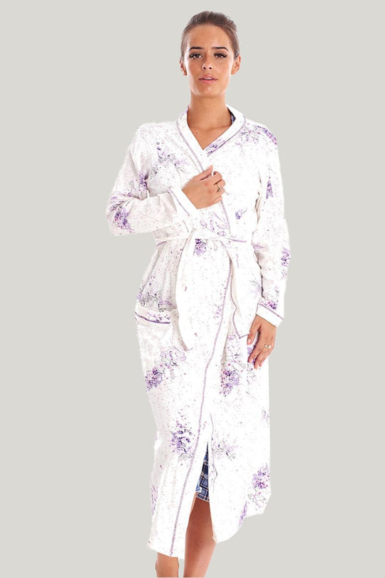 Soft Women'S Long Sleeve Robe With Pocket,Skin-Friendly Ribbed Sleepwear