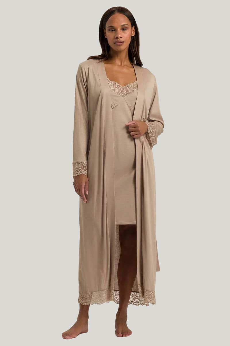 Skin-Friendly Solid Color Robe, Soft And Breathable Long Nightgown 2Pcs