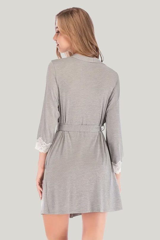 Soft And Comfortable Women'S Long-Sleeved Jersey Robe With Pocket Waist, Skin-Friendly Solid Color Housecoat Nightgown
