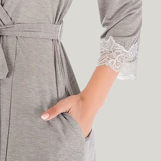 Soft And Comfortable Women'S Long-Sleeved Jersey Robe With Pocket Waist, Skin-Friendly Solid Color Housecoat Nightgown