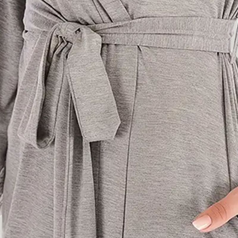 Soft And Comfortable Women'S Long-Sleeved Jersey Robe With Pocket Waist, Skin-Friendly Solid Color Housecoat Nightgown