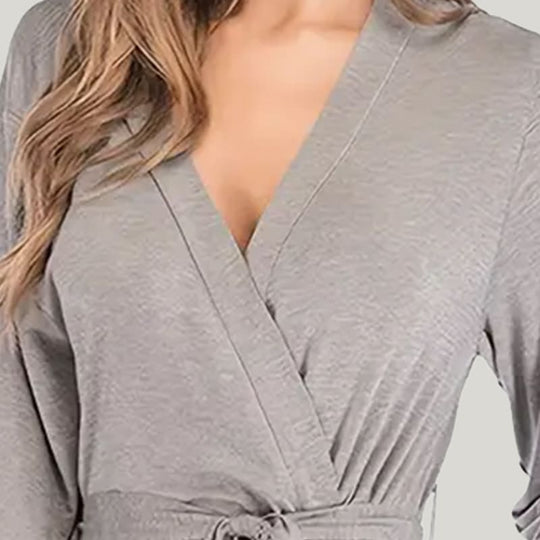 Soft And Comfortable Women'S Long-Sleeved Jersey Robe With Pocket Waist, Skin-Friendly Solid Color Housecoat Nightgown