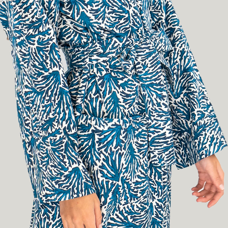 Soft And Comfortable Women'S Ladies Long Sleeve Robe And Pocket Belt Seaweed Pattern