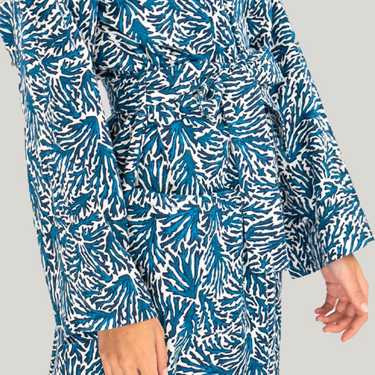 Soft And Comfortable Women'S Ladies Long Sleeve Robe And Pocket Belt Seaweed Pattern