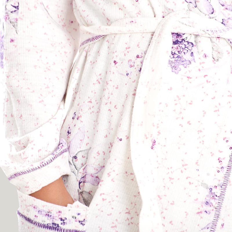 Soft Women'S Long Sleeve Robe With Pocket,Skin-Friendly Ribbed Sleepwear