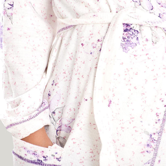 Soft Women'S Long Sleeve Robe With Pocket,Skin-Friendly Ribbed Sleepwear