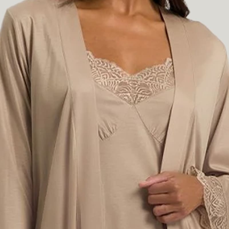 Skin-Friendly Solid Color Robe, Soft And Breathable Long Nightgown 2Pcs