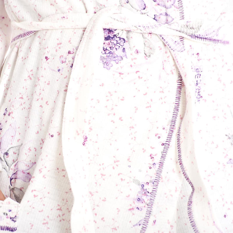 Soft Women'S Long Sleeve Robe With Pocket,Skin-Friendly Ribbed Sleepwear