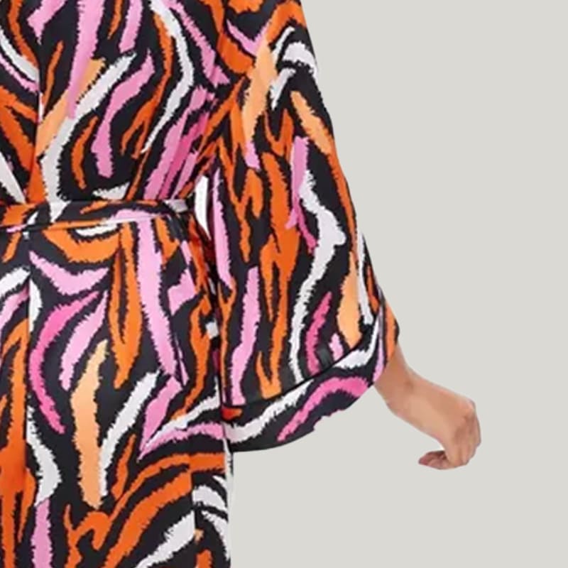 Women'S Beach Style Satin Long Robe, Zebra Print Long Sleepwear