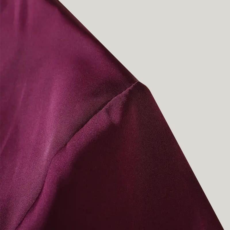 Women'S Solid Satin Short Robe And V-Neck With Belt, Silky Loungewear Dress