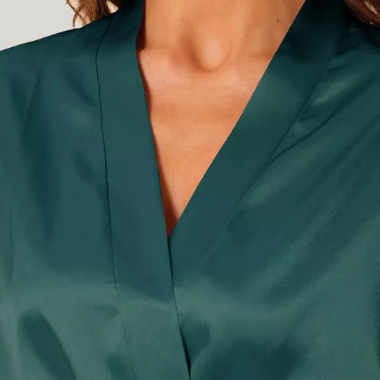 Women'S Solid Satin Short Robe And V-Neck With Belt, Silky Robe for Womens