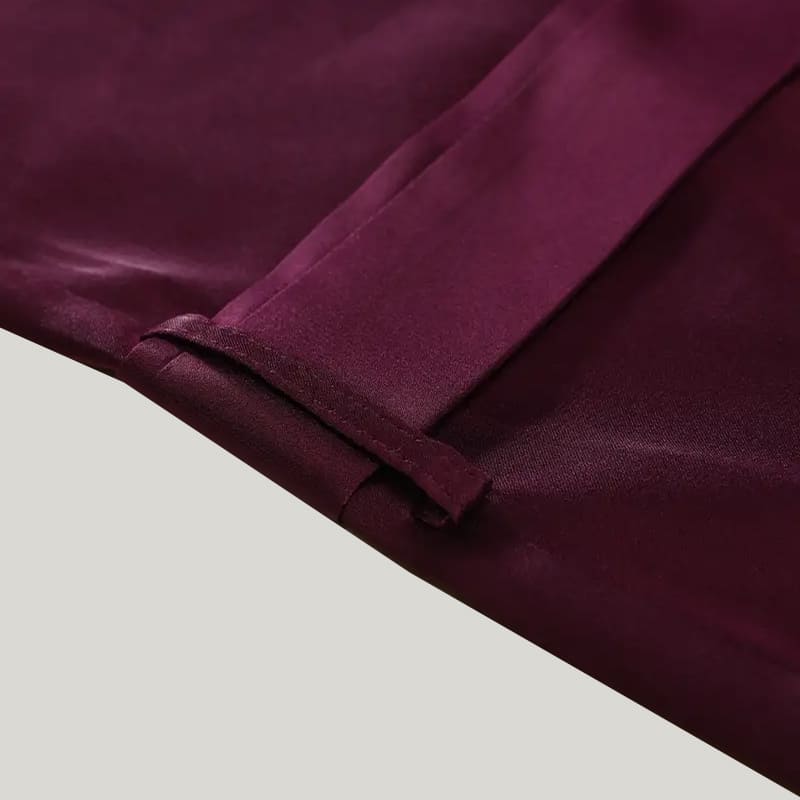 Women'S Solid Satin Short Robe And V-Neck With Belt, Silky Loungewear Dress