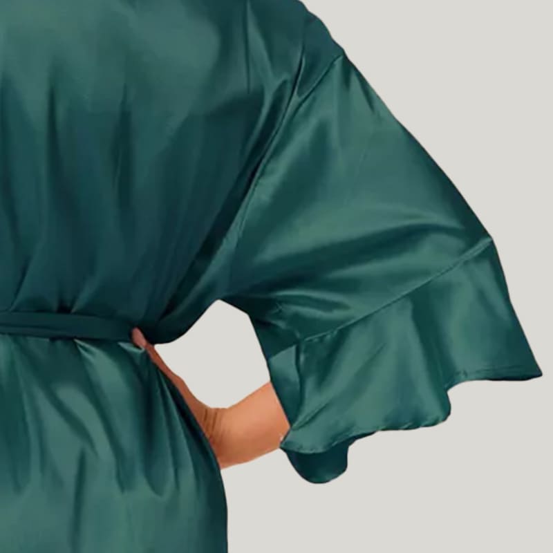 Women'S Solid Satin Short Robe And V-Neck With Belt, Silky Robe for Womens
