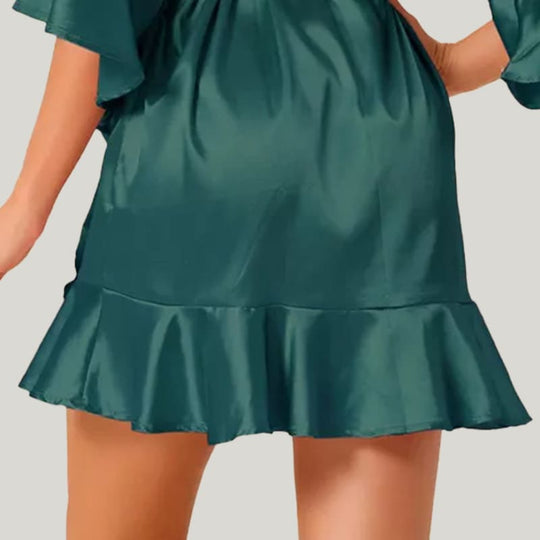Women'S Solid Satin Short Robe And V-Neck With Belt, Silky Robe for Womens