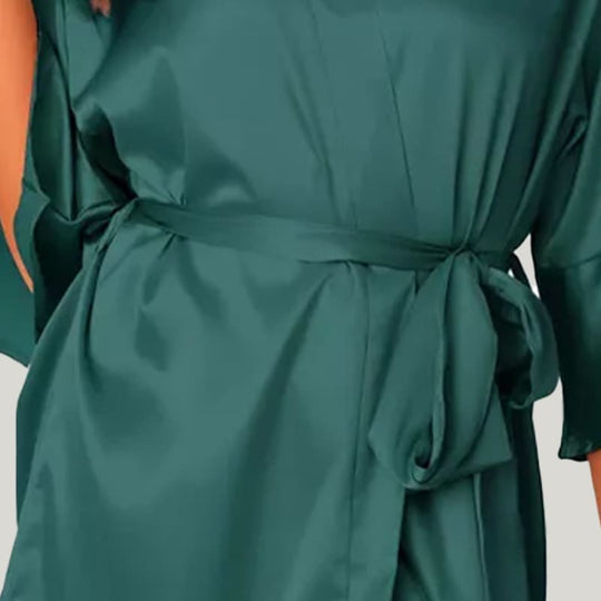 Women'S Solid Satin Short Robe And V-Neck With Belt, Silky Robe for Womens