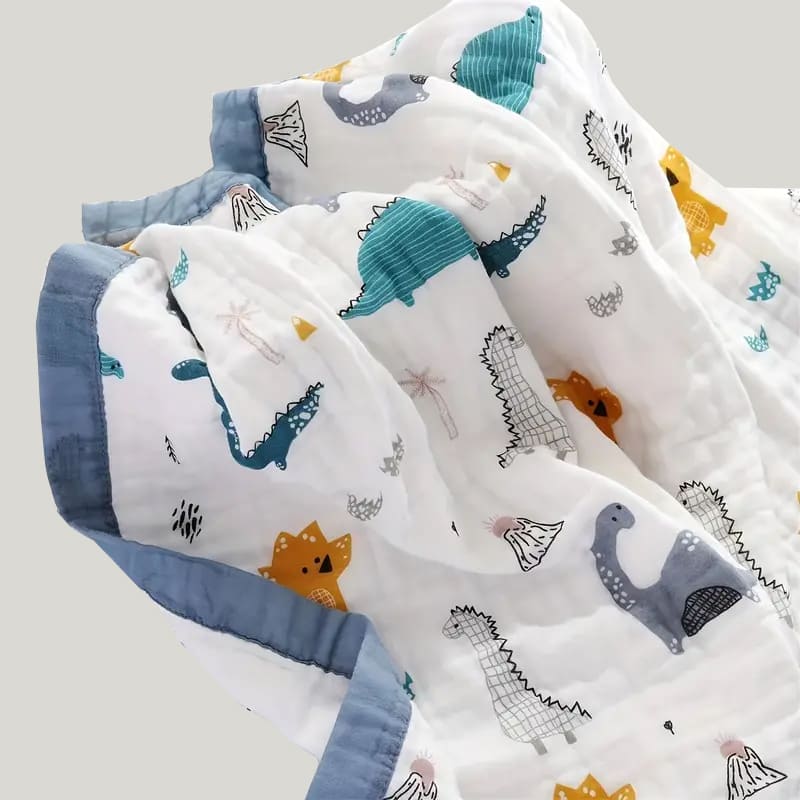 Double-Layer Thickened Newborn Blanket Swaddle Solid Comfy Cotton Gauze Blanket With Dinosaur Pattern