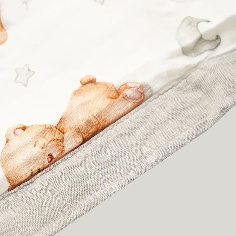Double-Layer Thickened Newborn Swaddle Blanket Muslin Wraps With Bear Pattern