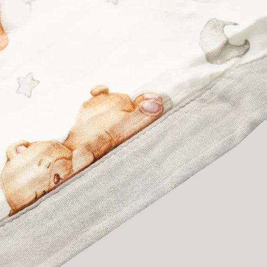 Double-Layer Thickened Newborn Swaddle Blanket Muslin Wraps With Bear Pattern