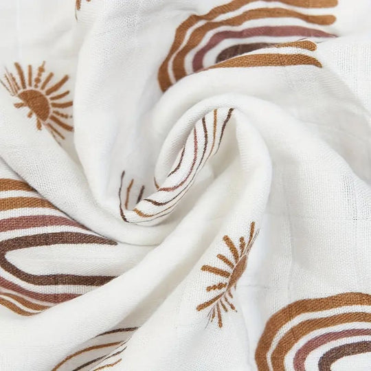 Skin-Friendly And Breathable Newborn Wraps Muslin Swaddle Blankets With Hill Sun Pattern