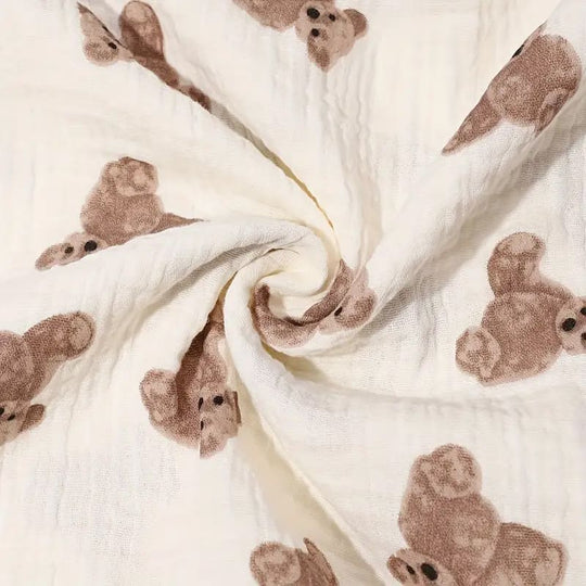 Double-Layer Thickened Newborn Blanket Swaddle With Tassel Comfy Cotton Gauze Blanket With Bear Pattern