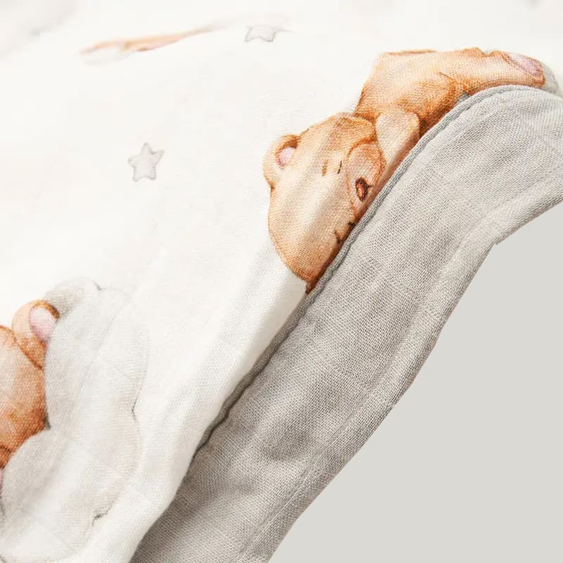 Double-Layer Thickened Newborn Swaddle Blanket Muslin Wraps With Bear Pattern